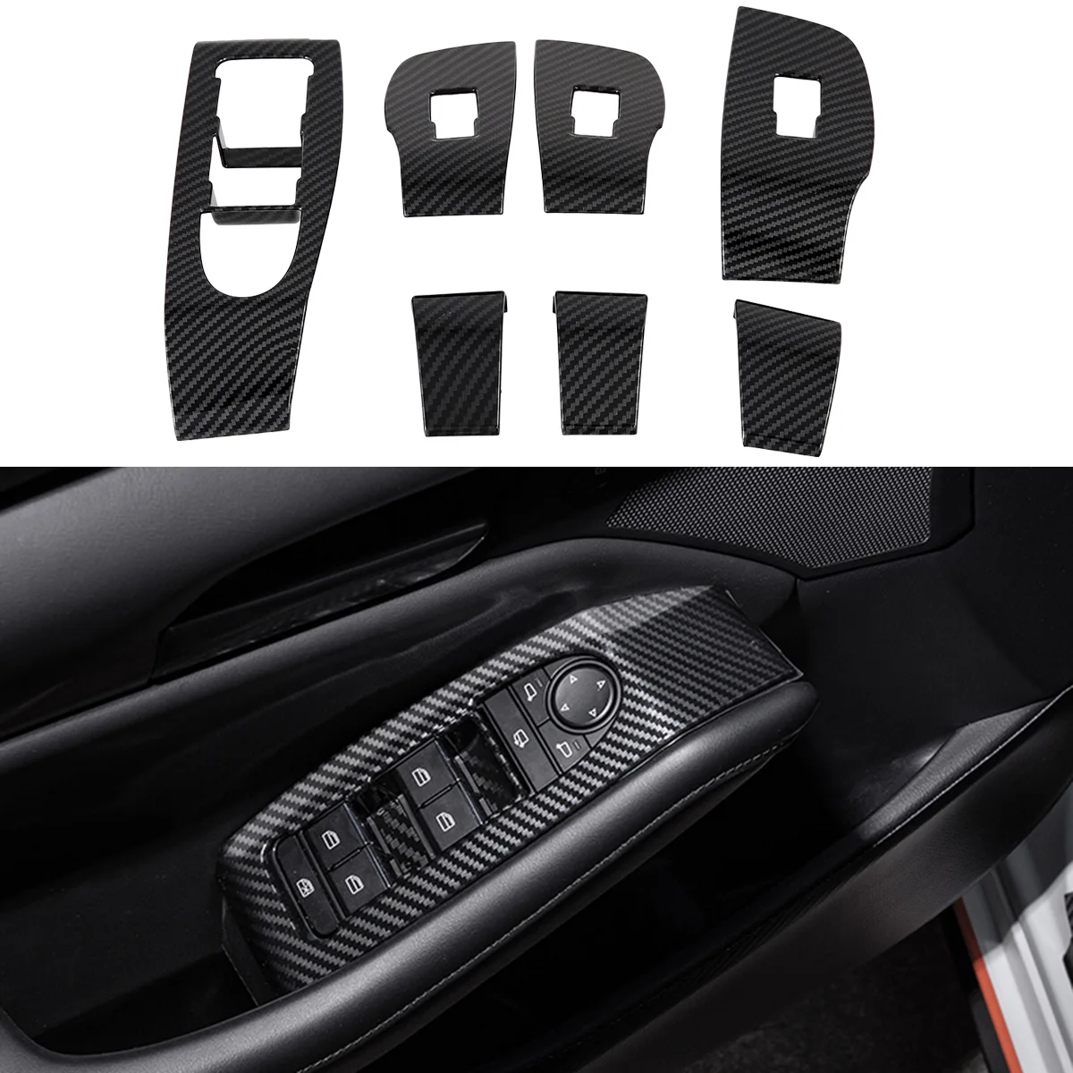 

Carbon Fiber Door Armrest Lift Switch Button Panel Cover Trim Fit For 2019-2021 Mazda 3 Axela Control Protector Accessories