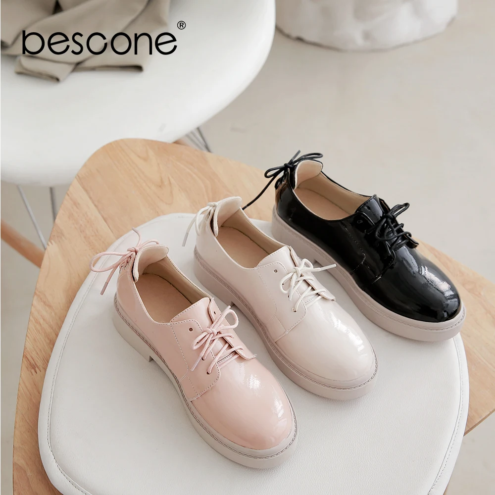 Женские туфли на шнуровке BESCONE удобные нескользящие повседневные плоской