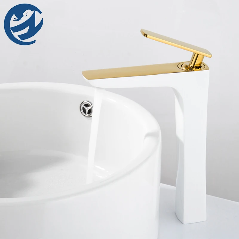 

White Golden High Style Basin Sink Faucet Bathroom Washbasin Water Mixer Tap Hot Cold Water Basin Crane Tap Bathroom Tap