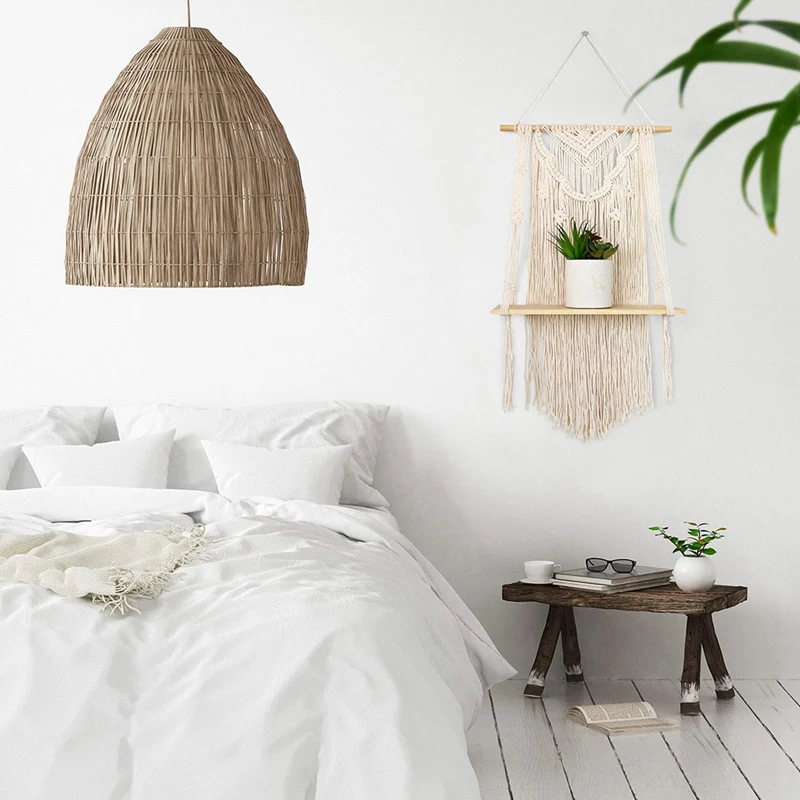 

Macrame Wall Hanging Shelves, Decorative Shelf for Plants, Books and Vases - Woven and Handmade Display Storage(2 PCS)
