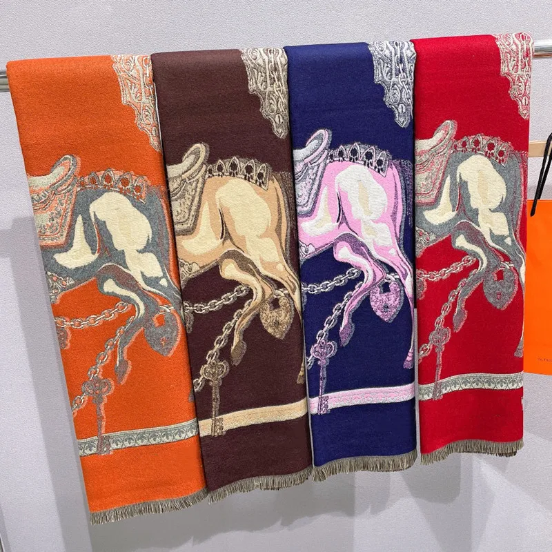 

Большая шаль с двусторонним принтом, зимний кашемировый женский шарф с рисунком лошади, теплый шарф, 200X70 см