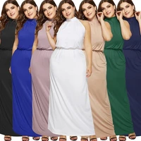 summer new womens long sleeve dress large size solid color sleeveless sexy all match fashionable skirt ladies clothing we44