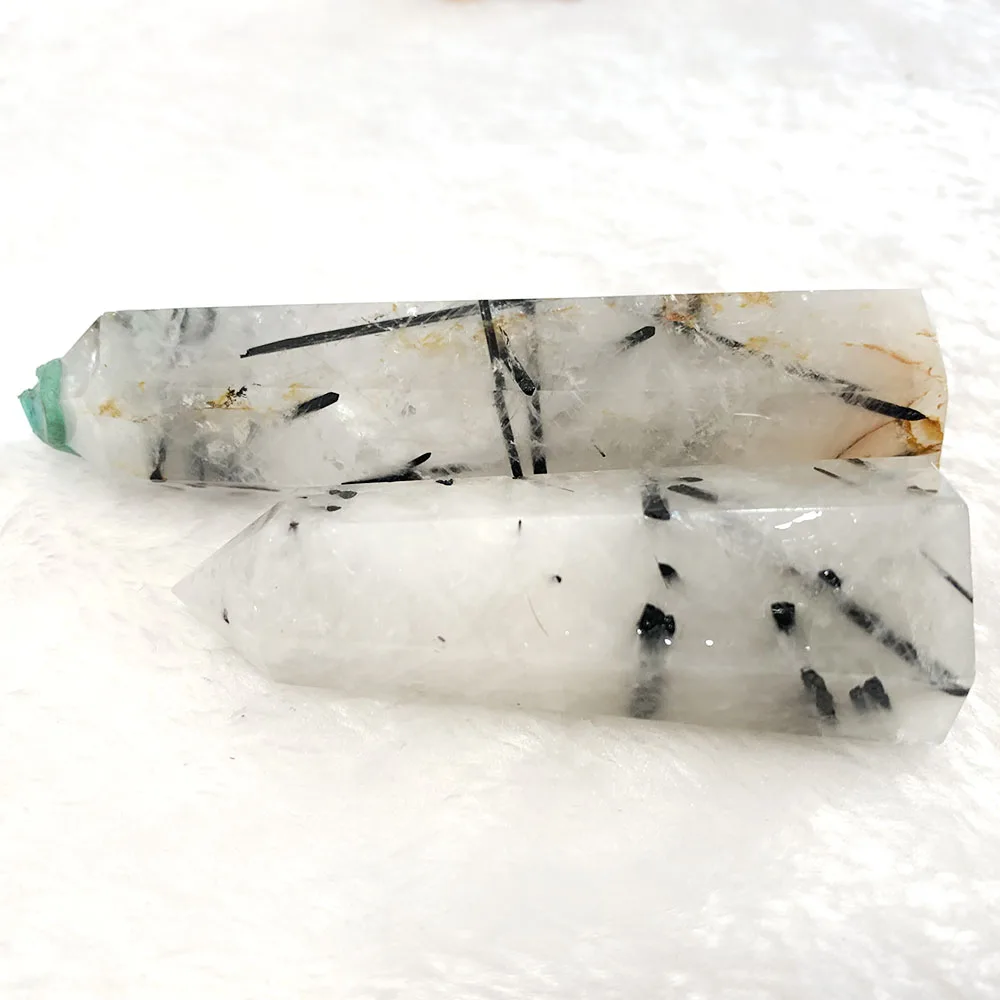 

DingSheng 1 шт. натуральный Редкий черный рутилированный кварцевый кристалл колонна волшебная палочка ТОЧКА Рейки для заживления камней 10 см ук...