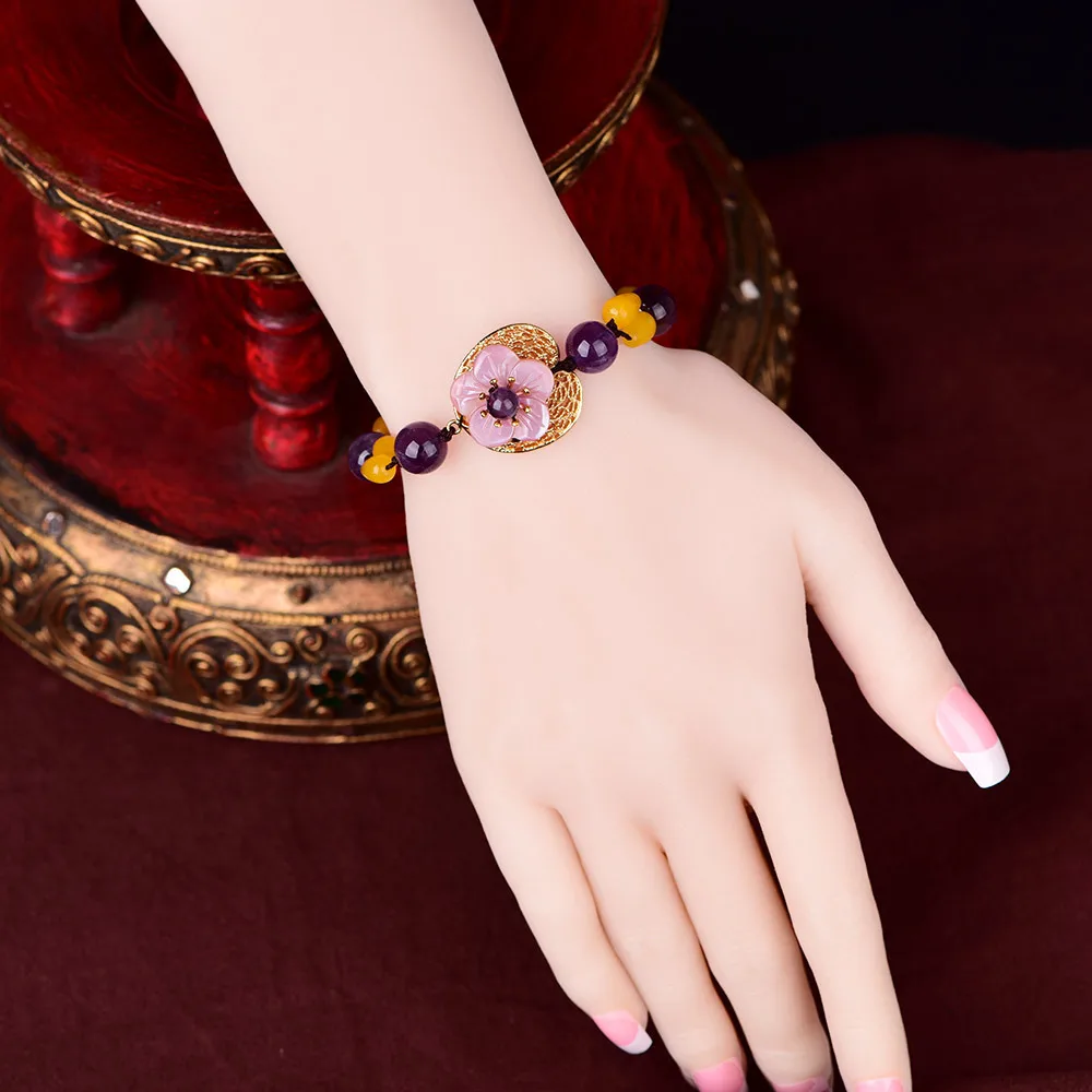 Китайские старинные Этнические браслеты с фиолетовыми кристаллами из нитей