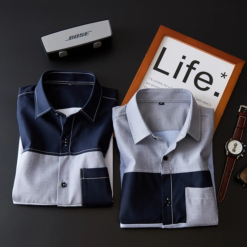 

Summer plus size men's pocket decoration Shirt , Summer Men's Shirts Fashion Stitching Casual Men Non-iron Short-sleeved Shirts