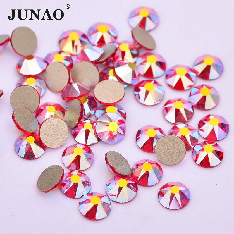 

JUNAO 1440pc SS16 SS20 SS30 Orange Red AB Glass Crystal Rhinestone Round Nail Crystal Sticker Flat Back Strass DIY Decoration