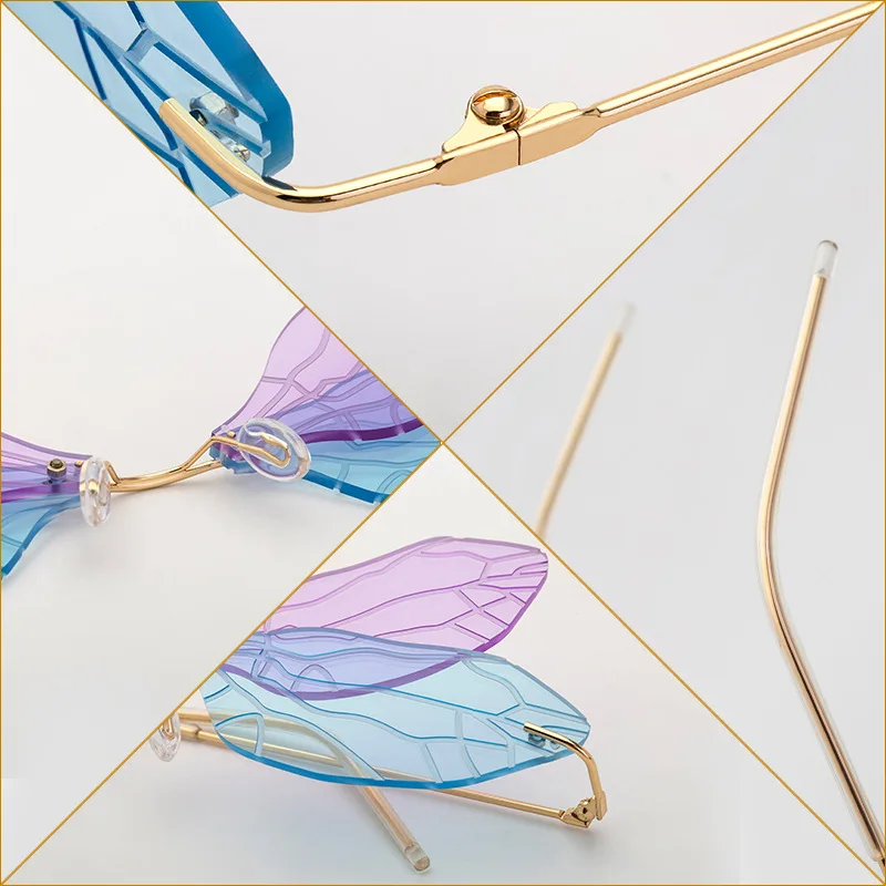 

Elf Fairy Dragonfly Sunglasses Women 2021 Fashion Brand Retro Steam punk Frameless Sun Glasses For Woman Girls Shades Oculos