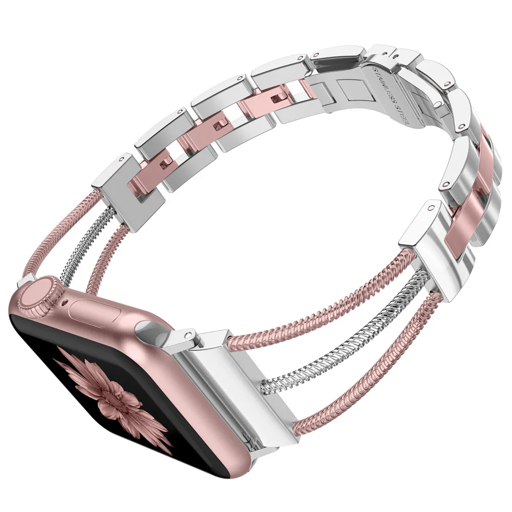 SPGold Женские браслеты из нержавеющей стали для Apple Watch, женский браслет, ремешок с ювелирной пряжкой для iWatch, серия 5, 4, 3, 2, 1 - Цвет ремешка: SPGold