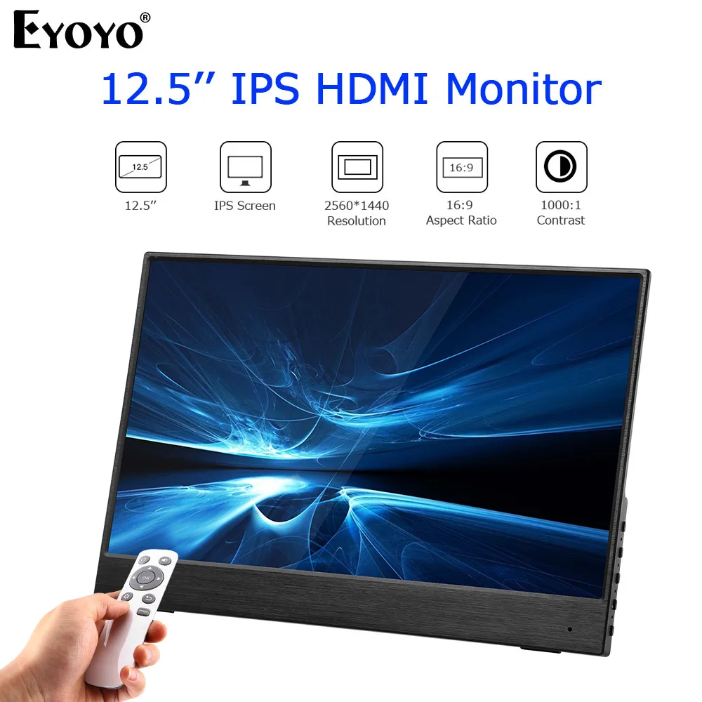 Eyoyo EM12S 12 5 дюймов 1440P портативный монитор для ноутбука PS4 Windows 7 8 10 QHD LCD 2K HDMI IPS экран