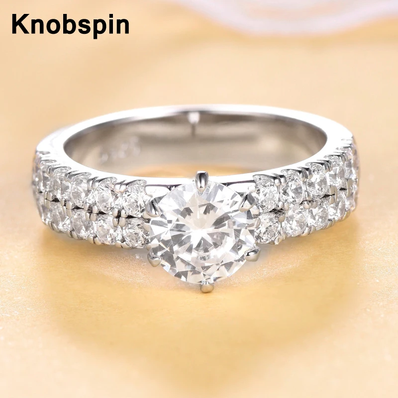 

Knobspin 100% 925 Sterling Silver Double Row Full Wedding Rings For Women High Carbon Diamond Party Fine Jewelry Wholesale