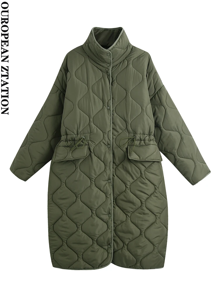 

Женское пальто с длинным рукавом za, модное Толстое Зимнее теплое Свободное длинное стеганое пальто с длинными рукавами, женская верхняя оде...