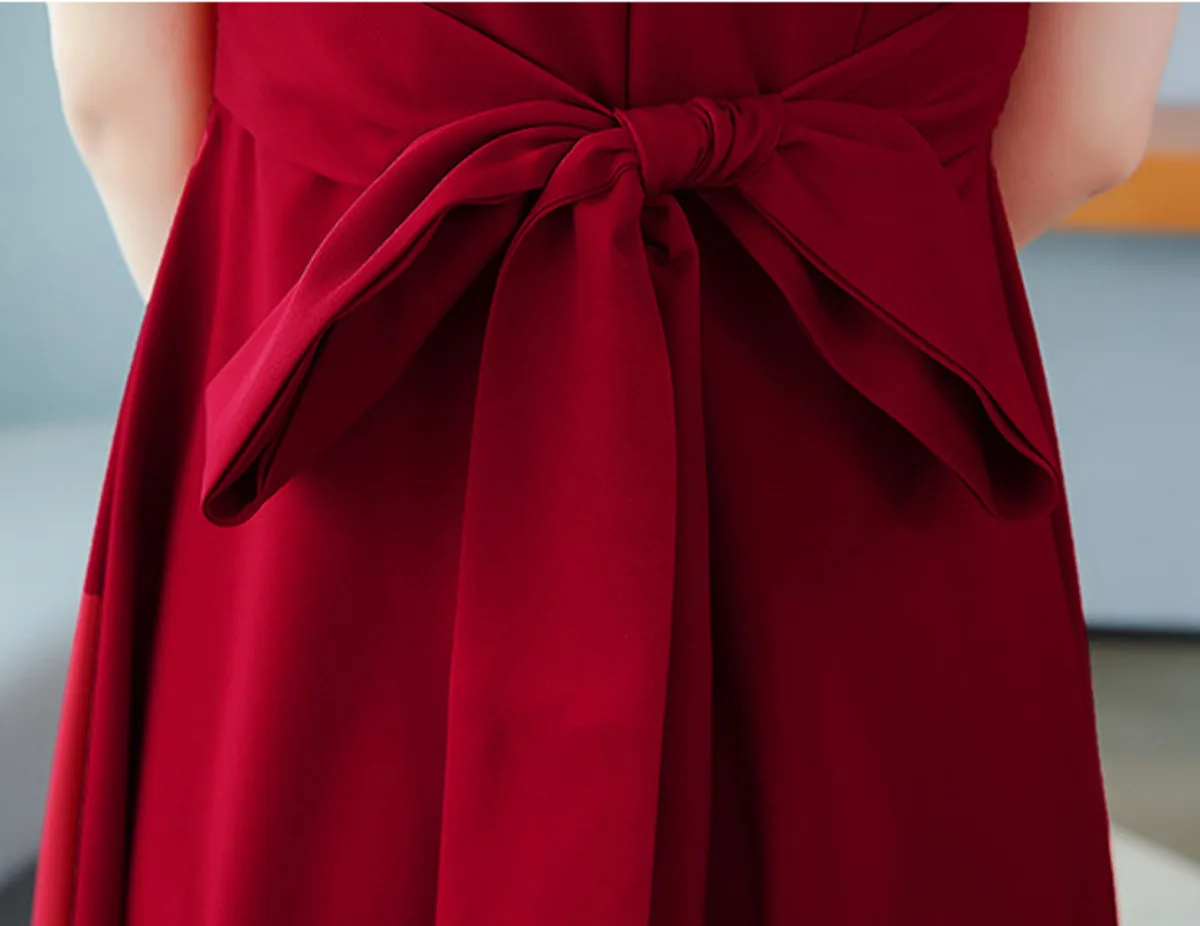 

Women Elegant Lapel Neck Sleeveless Banquet Long Evening Dress Simple And Generous Plus Size Chiffon Evening Gowns Robe Longue