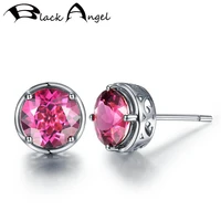black angel round pigeon blood 925 silver luxury created red tourmaline stud earrings for women fashion jewelry christmas gift