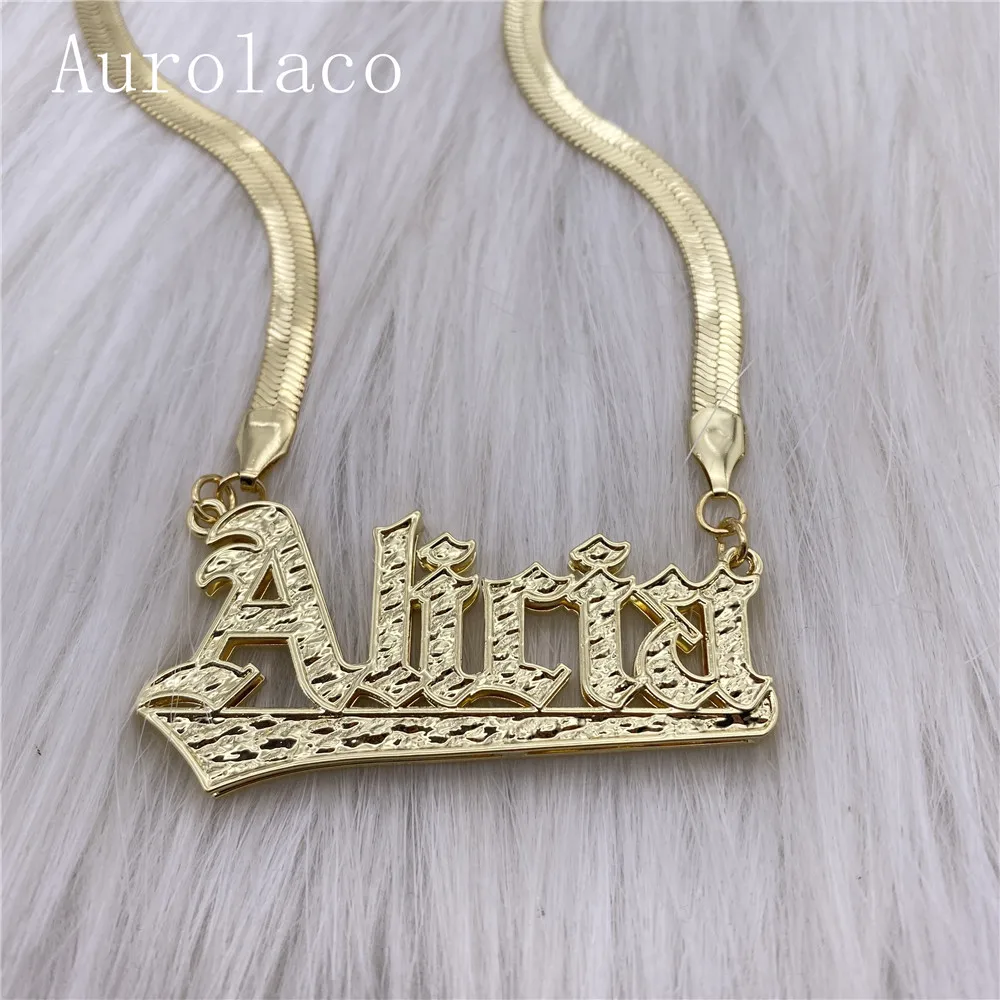 

AurolaCo Custom Name Necklace Custom Snake Chain Stainless Steel Nameplate Necklace for Women Gifts