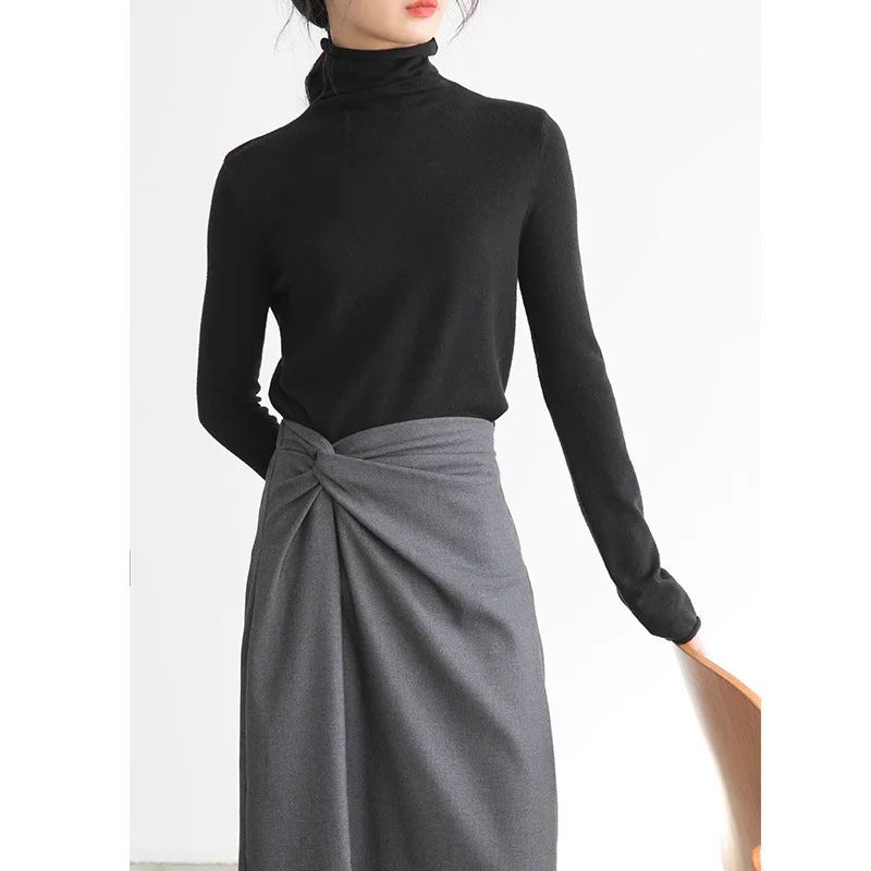 Свитер с воротником-хомутом Женские базовые тонкие вязаные свитера пуловер