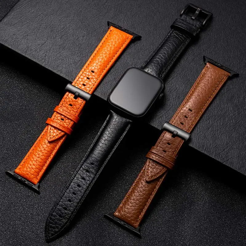 Luxury Texture Leather Strap For Iwatch 6 4 SE for Apple Watch Band Series 5 3 Bracelet 42mm 38mm 40mm First Layer Cowhide Belt