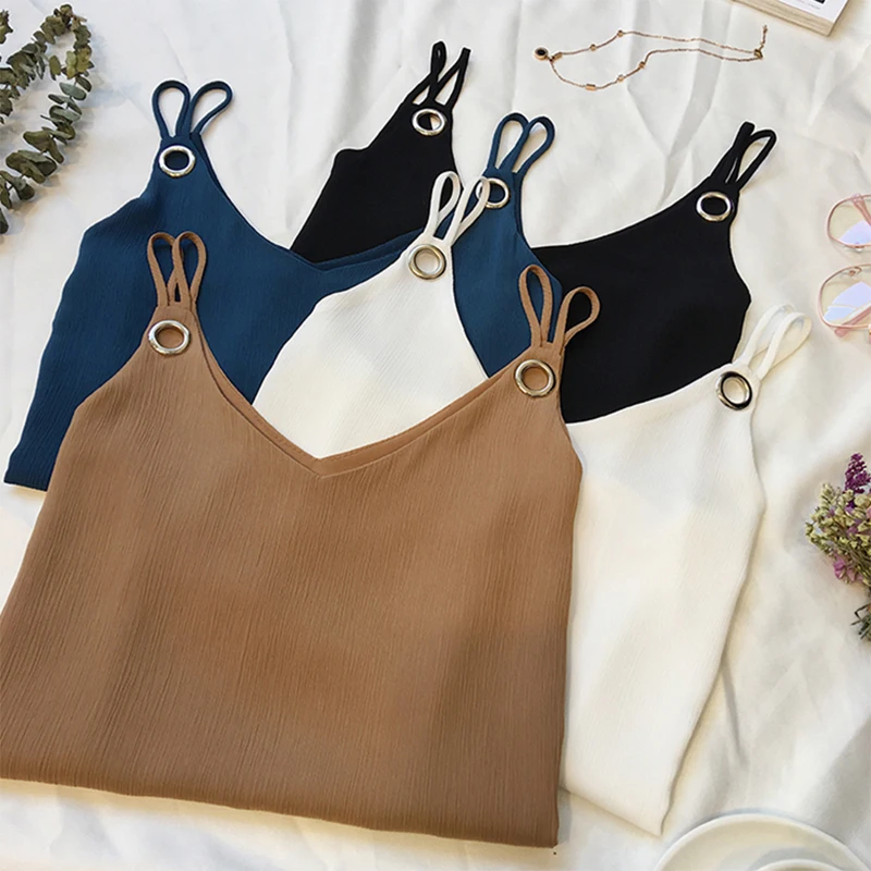 

ZN Korean Fashion Chiffon Women Camis Streetwear Sexy Tops Solid Sleeveless Casual Female Tank Tops Plus Size XXXL/4XL T Shirt