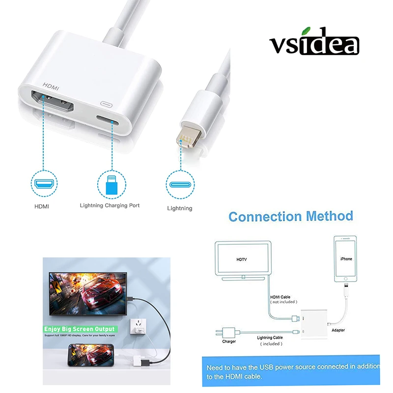 Видеокабель iPhone/HDMI 4K 1080p VGA AV аудио для Apple iPad iPhone 12 X 11 Air |