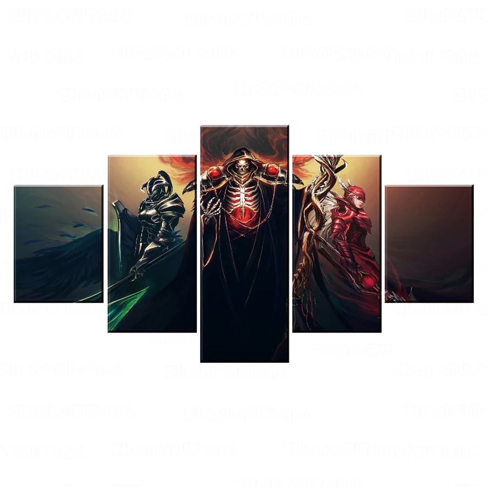 

Wall Unique Ainz Ooal Gown And Demon Vampire Poster 5 Pieces Anime Overlord Canvas HD Print Painting For Home Bedroom Oil