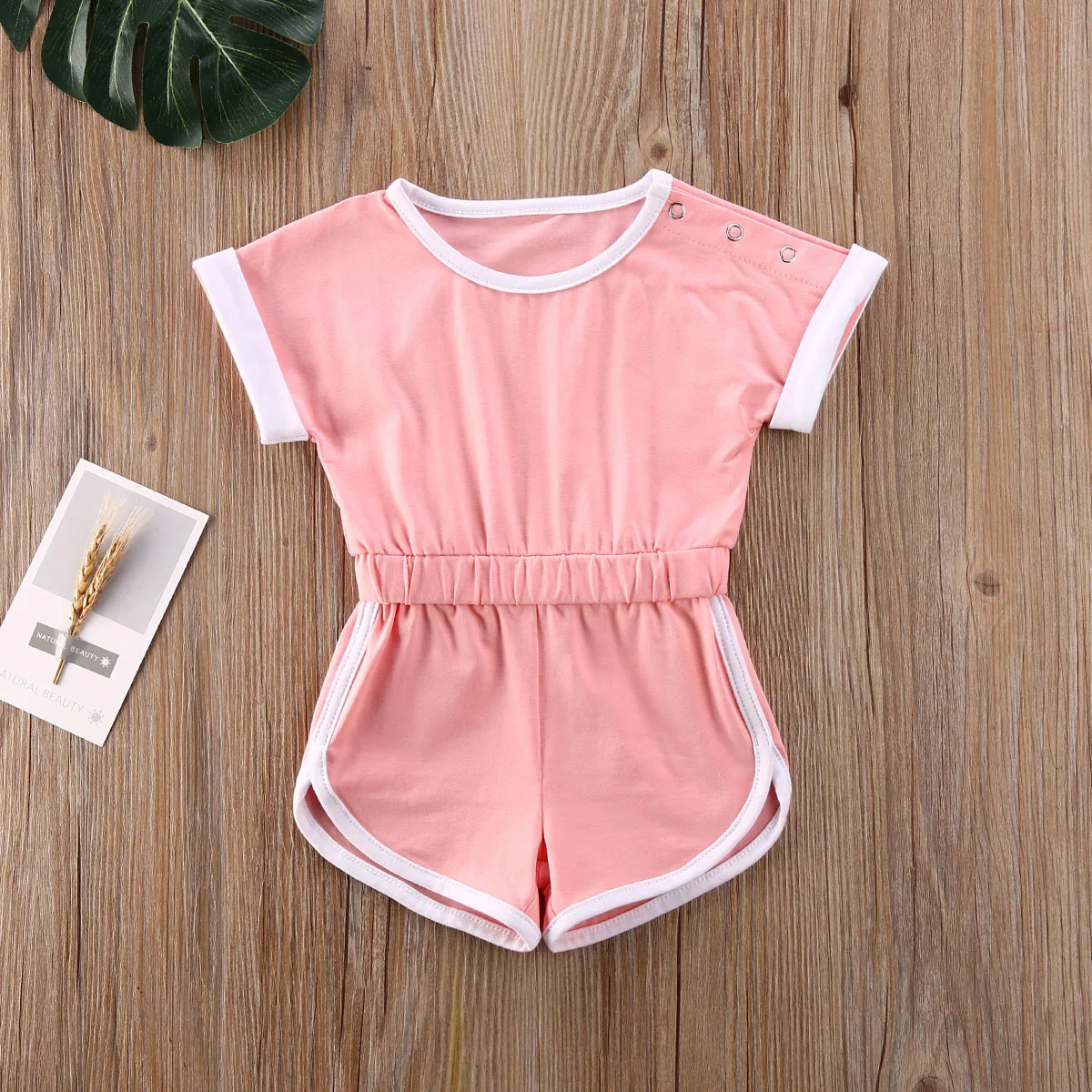 Комбинезон с короткими рукавами для малышей Однотонная эластичная лента высокой
