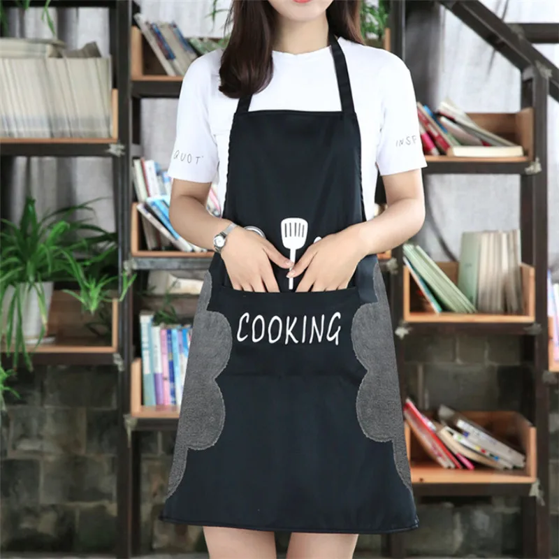 1PC Apron Black Knife and fork Print Brief Adult Water Oil Proof Kitchen Restaurant Cooking Bib Aprons with Pocket | Дом и сад