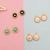 10pcs round shaped crown enamel charms pendants small pearl crown charms diy bracelet earrings for jewelry accessory golden base