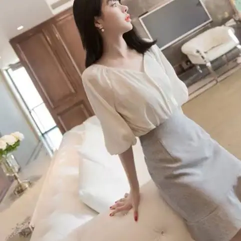 New 2020 Spring Summer Women Clothing Sweet Sets Female Button Shirts And Mermaid Skirt Suit Girls Slim Two Piece Set AE911 | Женская