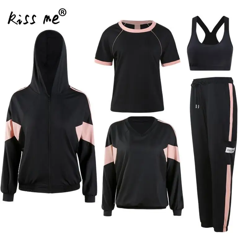 Женский спортивный комплект из 5 предметов свободный бюстгальтер футболки с