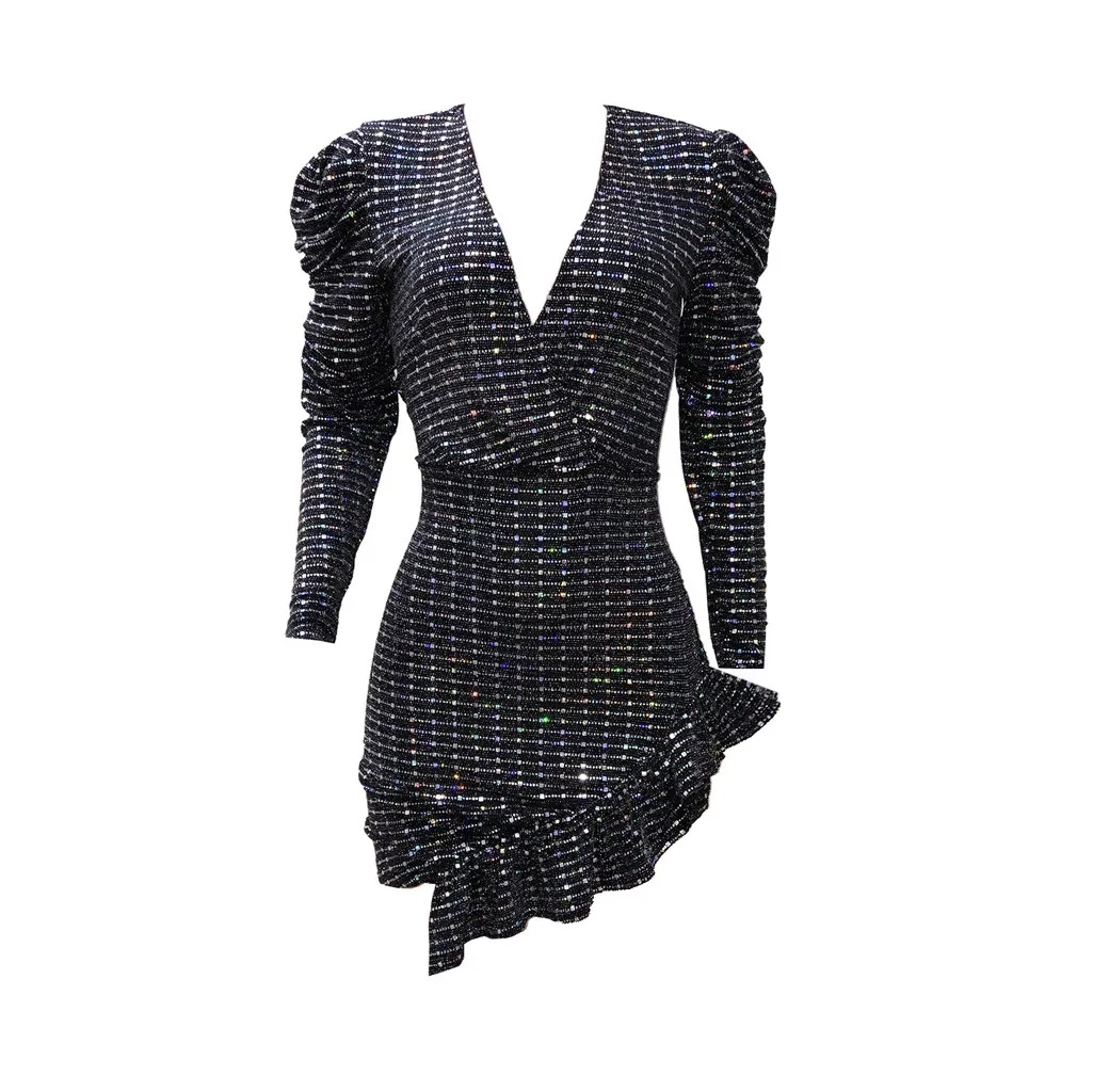 Женское повседневное свободное платье Falbala с длинным рукавом глубокий v-образный