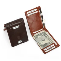 genuine leather mens wallet with coin pocket credit card holder purse for man portable bifold clamp male money bag metal clip