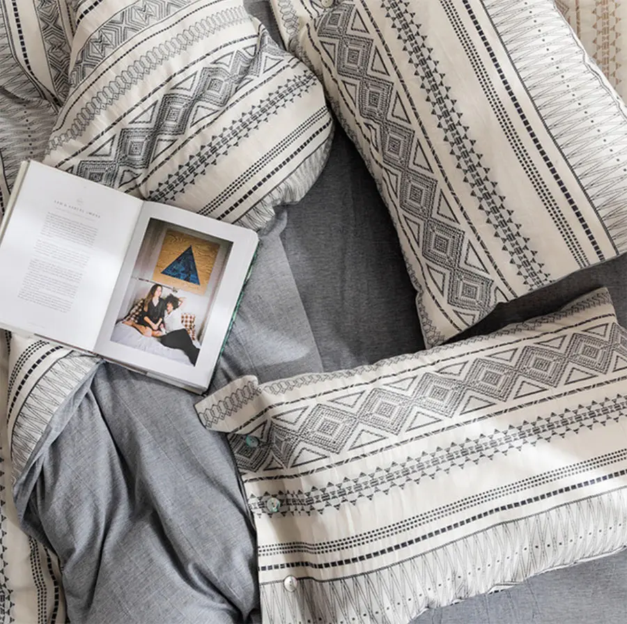 Fashion geometric bedding set full queen king cotton blue purple red brown double home textile bedsheet pillow case quilt cover | Дом и сад