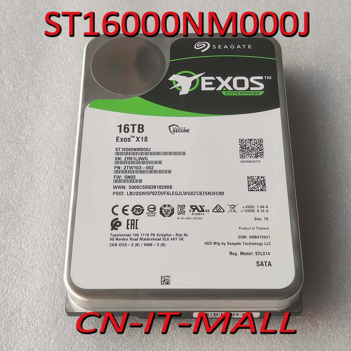 

Seagate Exos ST16000NM001G ST16000NM000J 16TB X16 SATA 6Gb/s 512e/4Kn 7200 RPM 256MB Cache 3.5" Internal Hard Drive