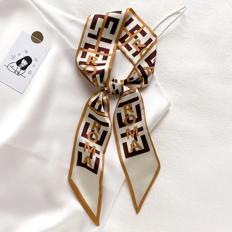 

New Letter Long Thin Narrow Silk Scarf Female Clavicle Temperament Scarf Isn Wind Tied Hair Band Bag Ribbon Scarf 100*6cm