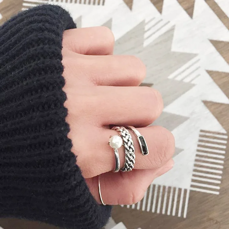 

Vintage 925 Sterling Silver Multi-layer Ball Rings For Women Female Fashion Punk Jewelry Valentines Gifts Gothic Rings