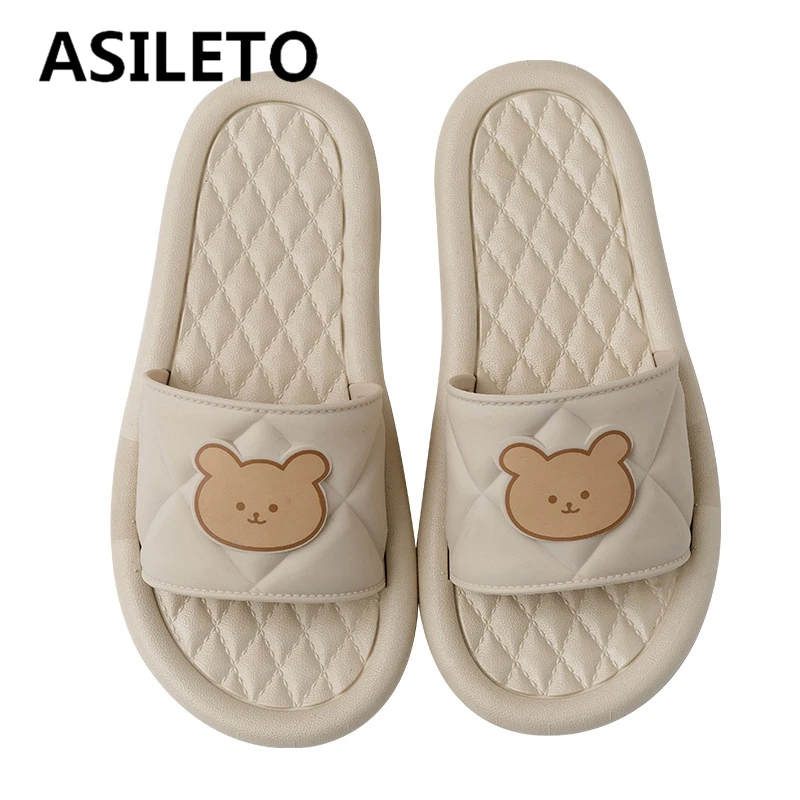 

2022 Women Thick Sole Slippers Indoor Home Non-slip Slippers Graffiti Casual Beach Slides Quality Cartoon Bear Animals Shoes