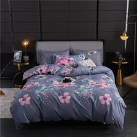 flower printed gray 4pcs bed cover set kids girl duvet cover adult child bed sheets and pillowcases comforter bedding set 61077
