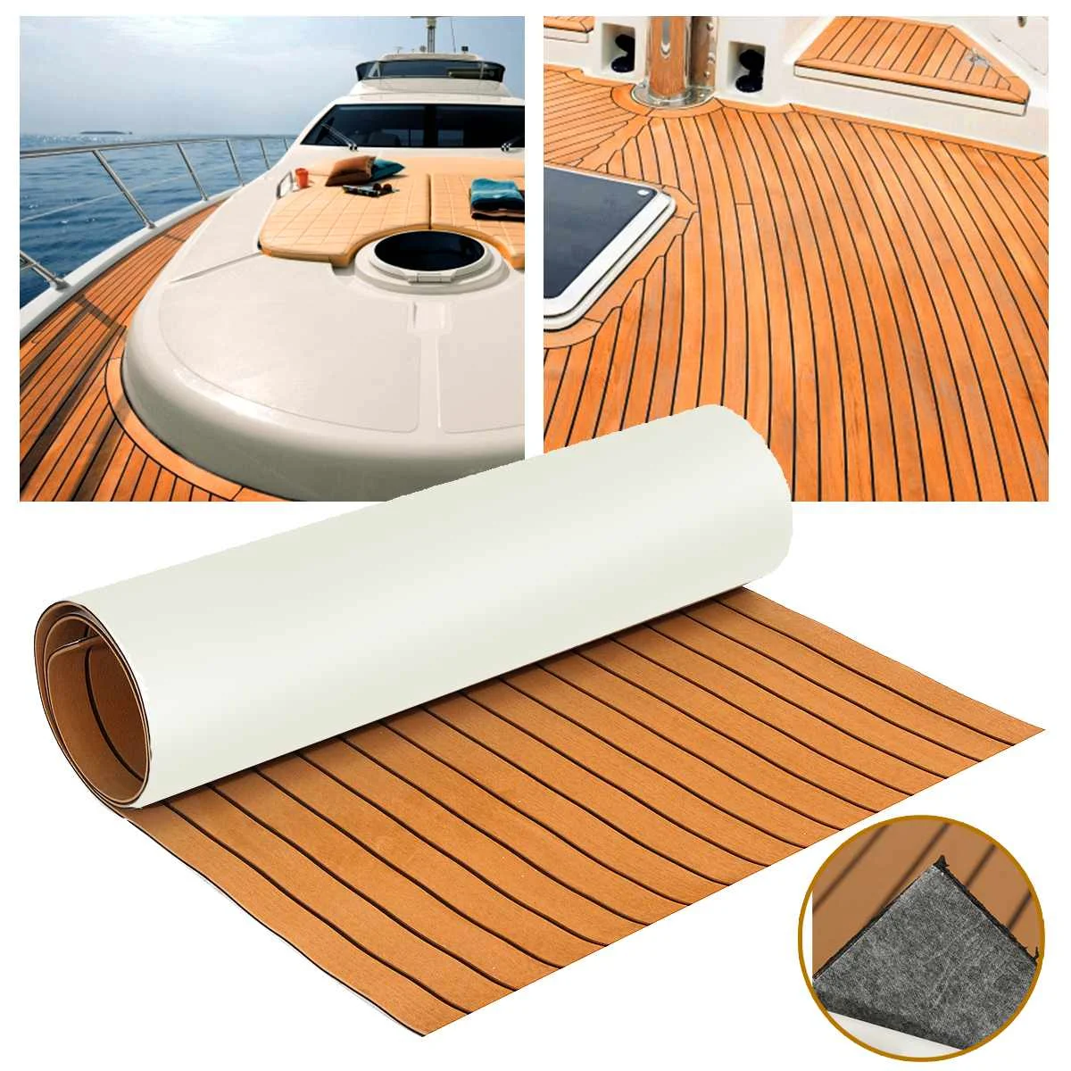 

89x230cm Self-Adhesive EVA Foam Teak Decking EVA Teak Sheet Accessories Marine Flooring Faux Boat Decking Sheet Brown Black Line