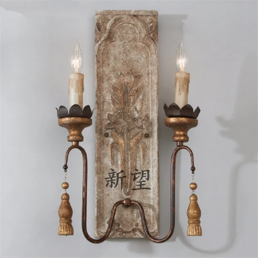 

French Country Wood Wall Lamps Art Retro Carved Living Room Aisle Balcony Corridor Bedroom Sconces Wall Lights Deco Fixtures