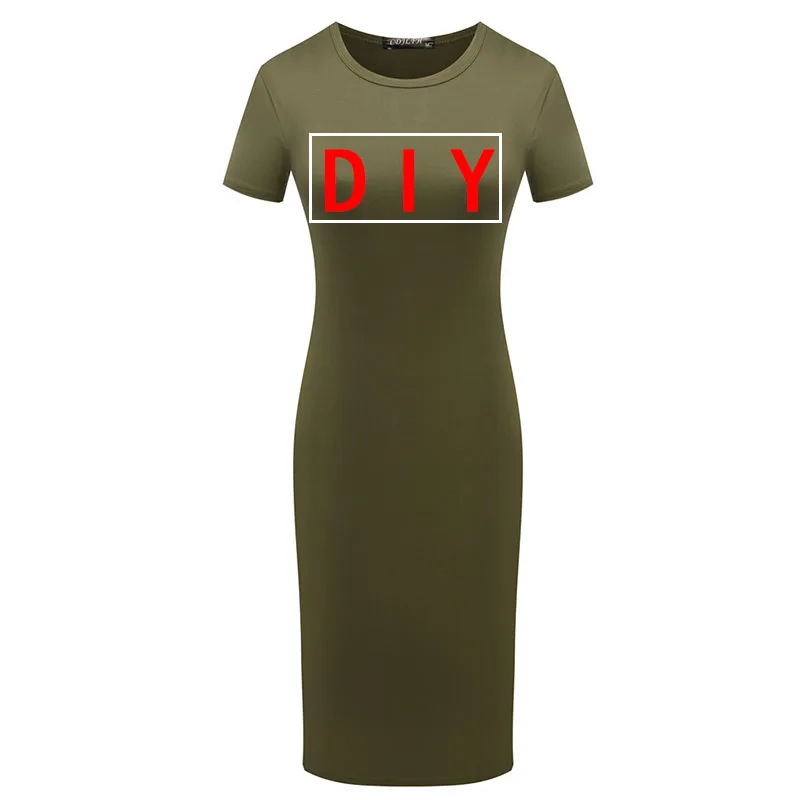 

Woman Dress DIY Customization Photo Or Logo Print Vestido Pencil Dresses Women Summer Short Sleeve Slim Bodycon O-Neck Casual