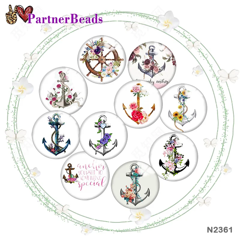 

Fashion NAVY Anchor flower 12mm//18mm/20mm/25mm Round photo glass cabochon demo flat back Making findings PartnerBeads N2361