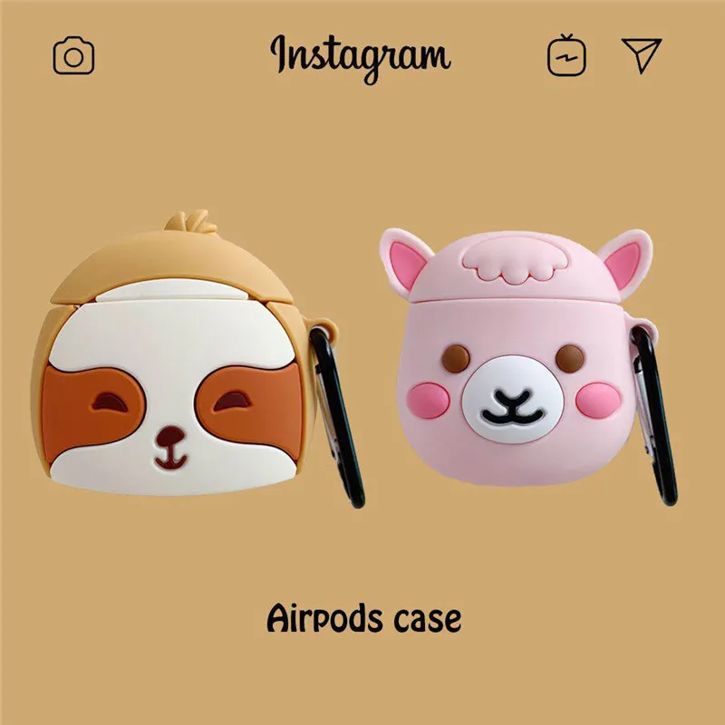 Силиконовый чехол с альпакой для AirPods симпатичный защитный Bluetooth наушников Airpods 2