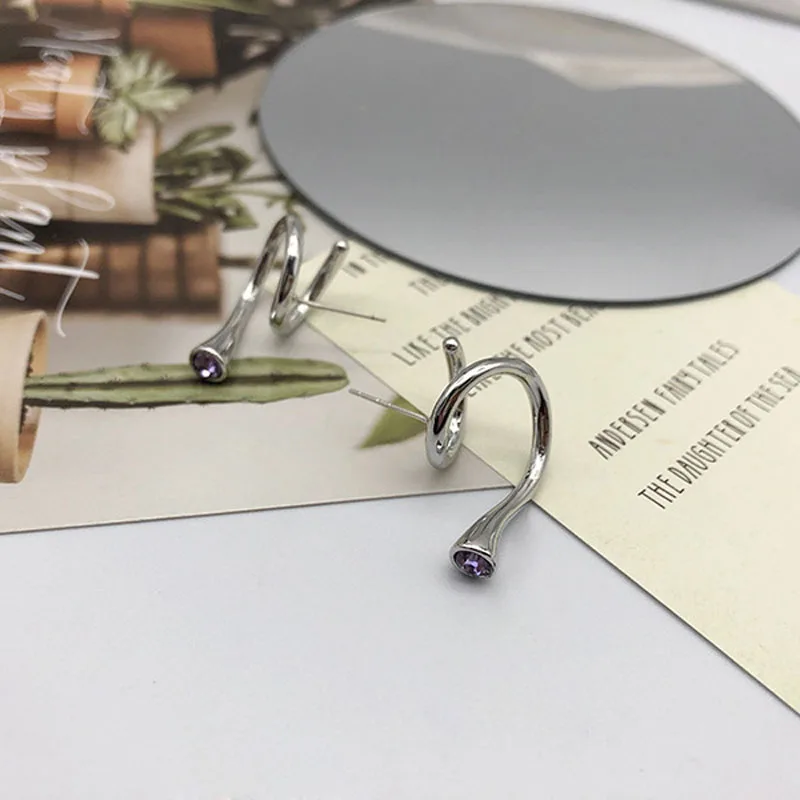 

Spiral Earrings Female Retro 925 Sterling Silver Silver Needle Colored Diamond Earrings Personality Trend Girl Daily Earrings