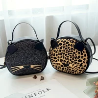 women mini crossbody bag cat purses 2021 girl shopper fashion casual leopard print sequins small round shape pu leather handbags