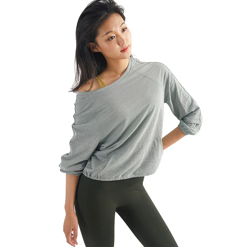 2019 Loose Workout Tops for Women Lace Drawstring Design Crop Top Long Sleeve Shirts Modal Yoga Shirt Running Fitness Clothing | Спорт и