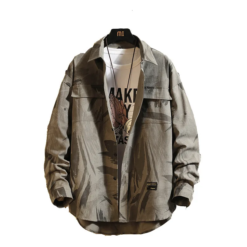 

New 2020 Autumn/winter Japanese Loose Overalls Casual Print Decorative Lapel Long-sleeved Men's Jackets Hombre