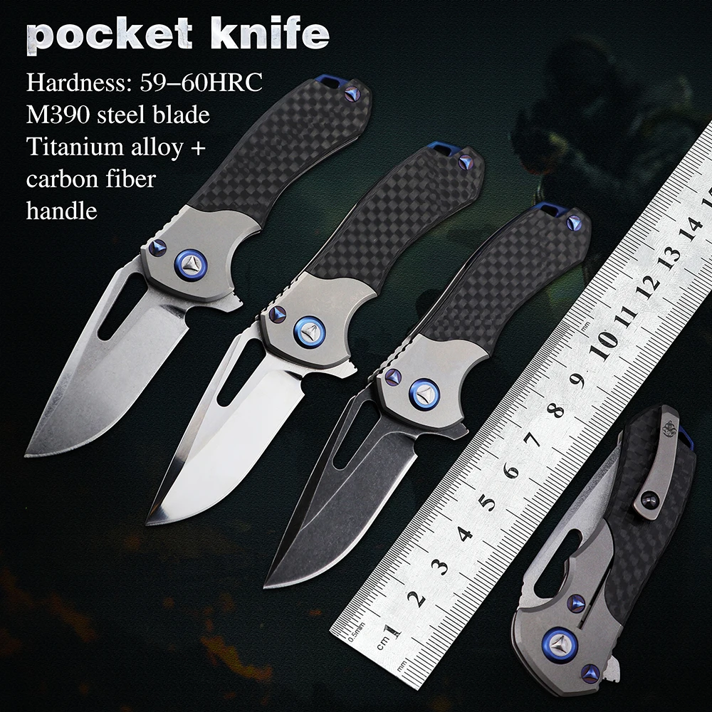 Online Mini Pisau Lipat Taktis Militer Pisau Saku M390 Titanium Outdoor Berburu Kelangsungan Hidup Utilitas Ball Bearing Pisau Alat EDC