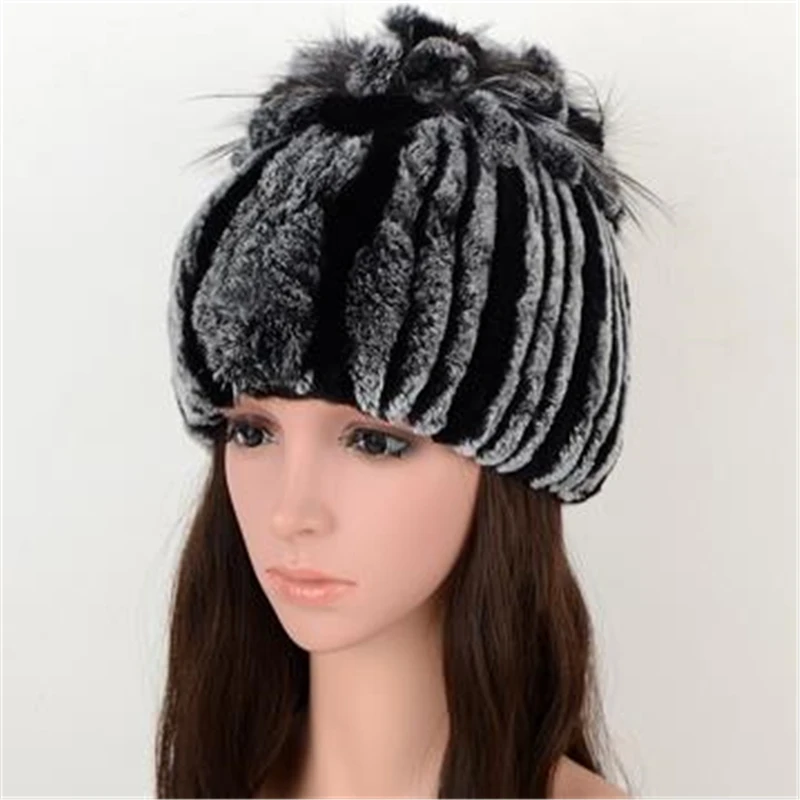 Woman Oversized Winter Gradient Color Stretch Rabbit Fur Bomber Cap Lady Thick Mink Crown Protective Ear Warm Hat | Аксессуары для