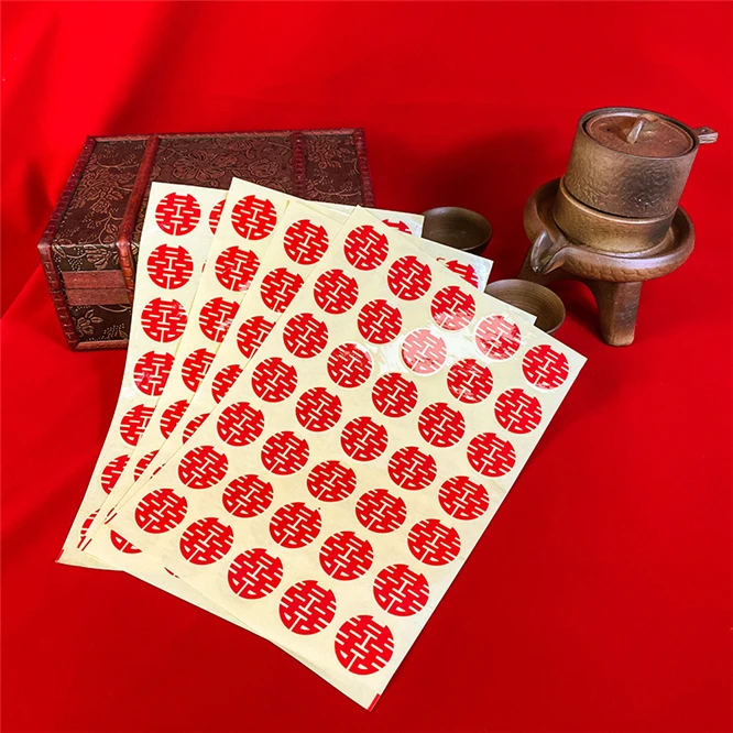 Etiqueta Adhesiva dorada y roja de 100 piezas, regalos Vintage, decoraci&oacute;n de boda, pegatinas de decoraci&oacute;n de boda, caja de dulces-5
