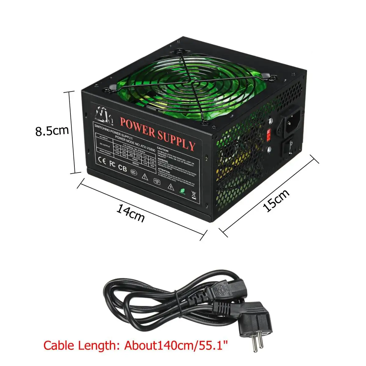 

800W Max PC Power Supply 12cm LED silent Fan with Intelligent temperature control Intel AMD ATX 12V for Desktop computer 110~220