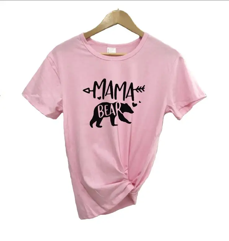 pink t black MAMA Одинаковые футболки для всей семьи с изображением медведя, мамы, медведя, папы, медведя, футболки, повседневные футболки с короткими рукавами для маленьких девочек, хлопковые футболки, Прямая поставка - Цвет: pink t black MAMA